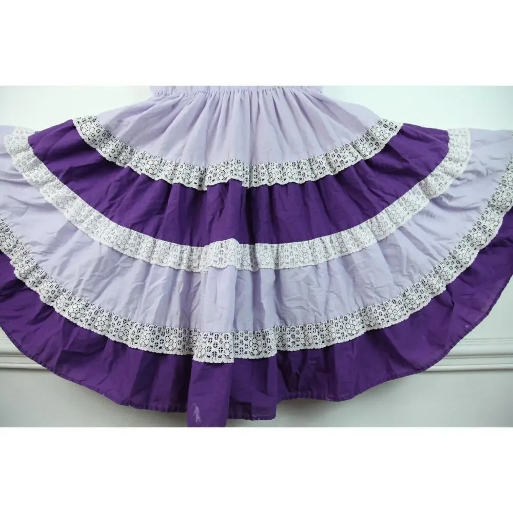 FLAW Vintage Handmade Square Dance Dress Purple Ruffle Cottagecore M Cupcake - Picture 5 of 15